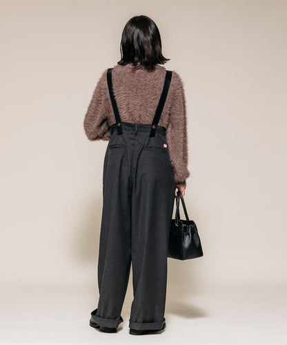 TR可拆卸揹帶寬鬆雙褶西裝長褲