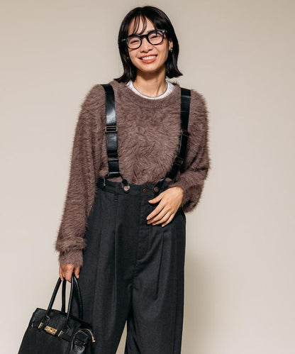 TR可拆卸揹帶寬鬆雙褶西裝長褲