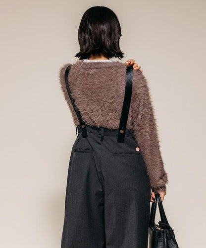 TR可拆卸揹帶寬鬆雙褶西裝長褲