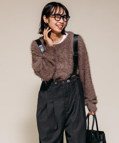 TR可拆卸揹帶寬鬆雙褶西裝長褲