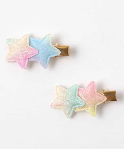 花朵星星漸變髮夾2個裝