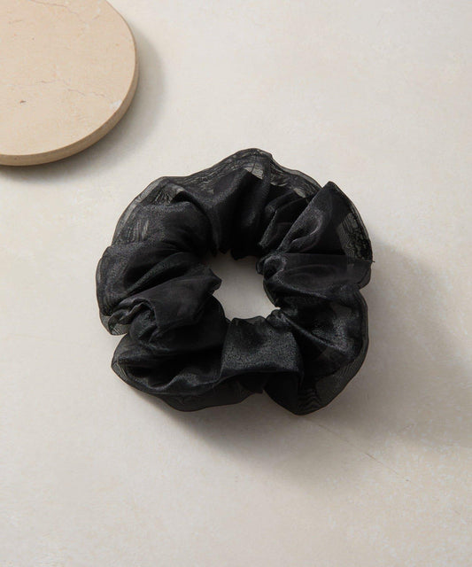 緞面拼接網紗層疊髮圈