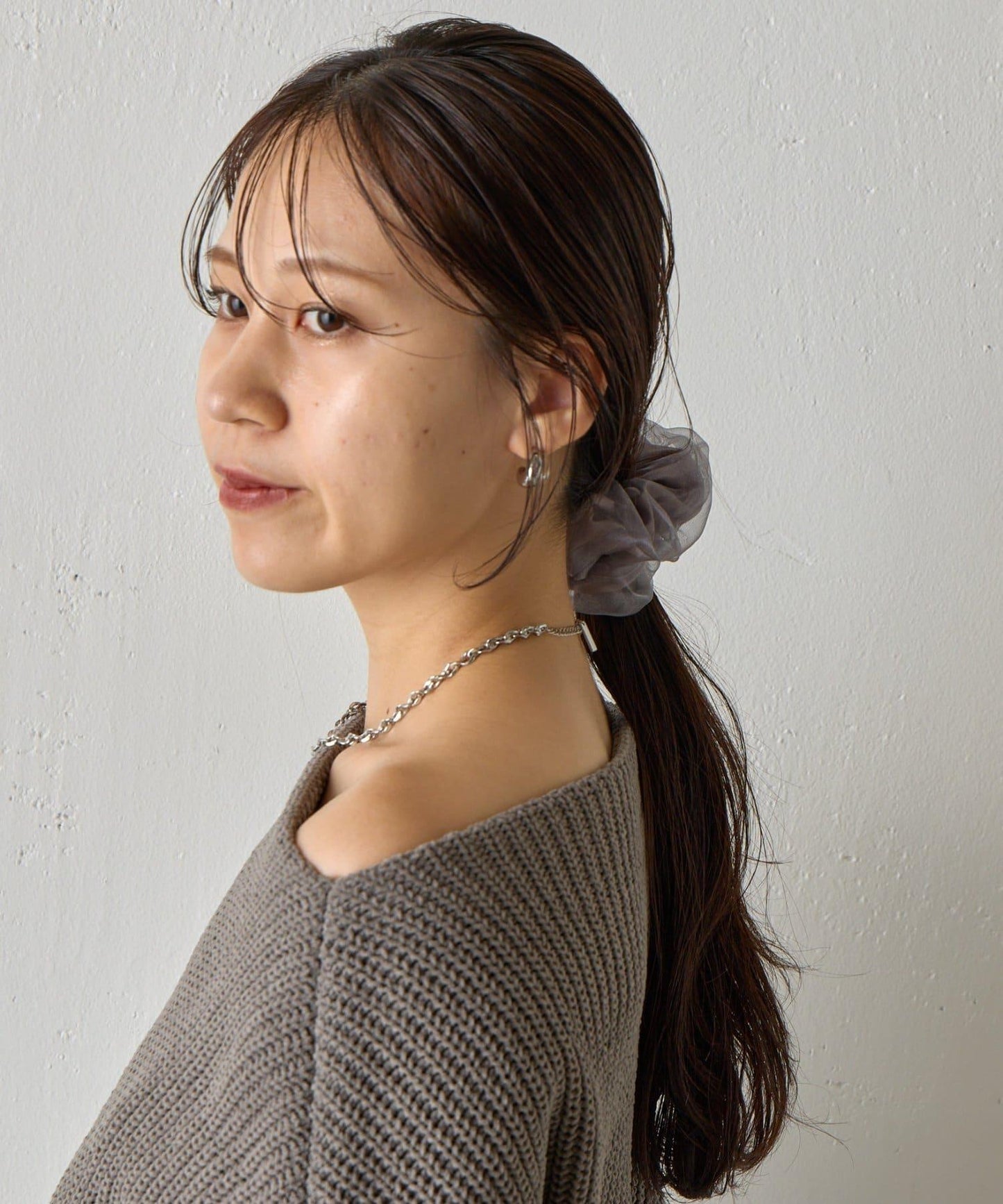 緞面拼接網紗層疊髮圈