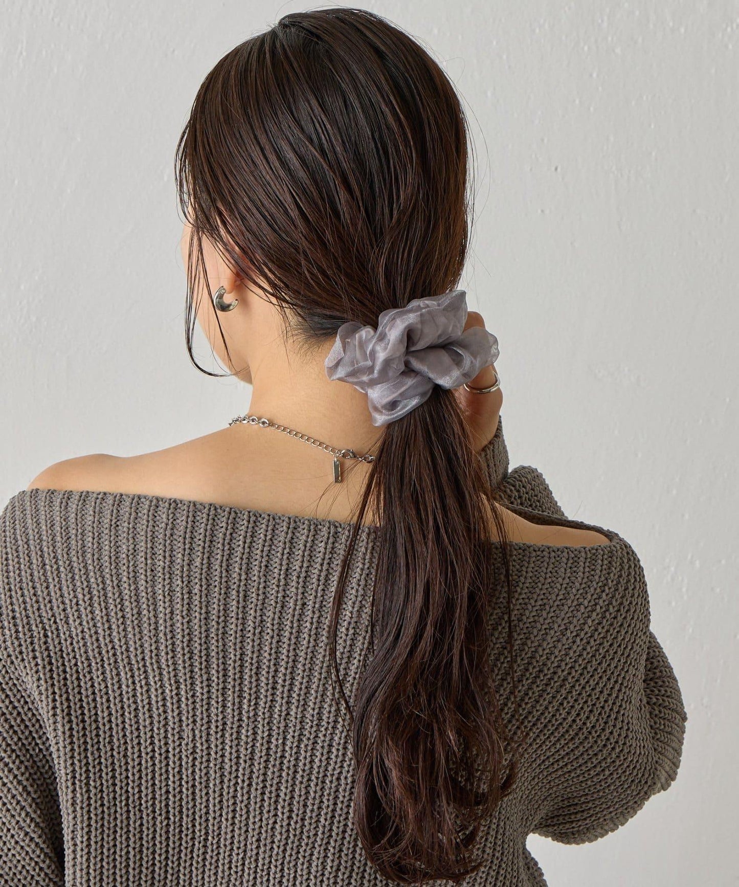 緞面拼接網紗層疊髮圈