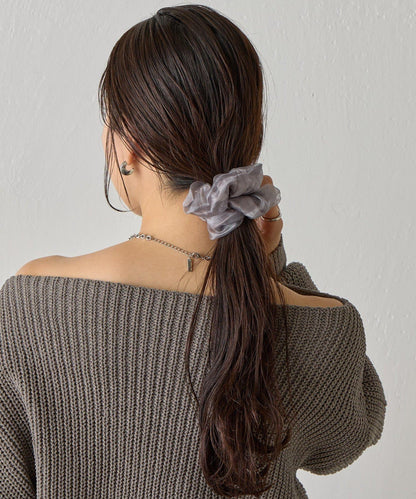 緞面拼接網紗層疊髮圈