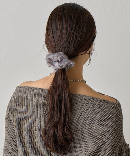 緞面拼接網紗層疊髮圈