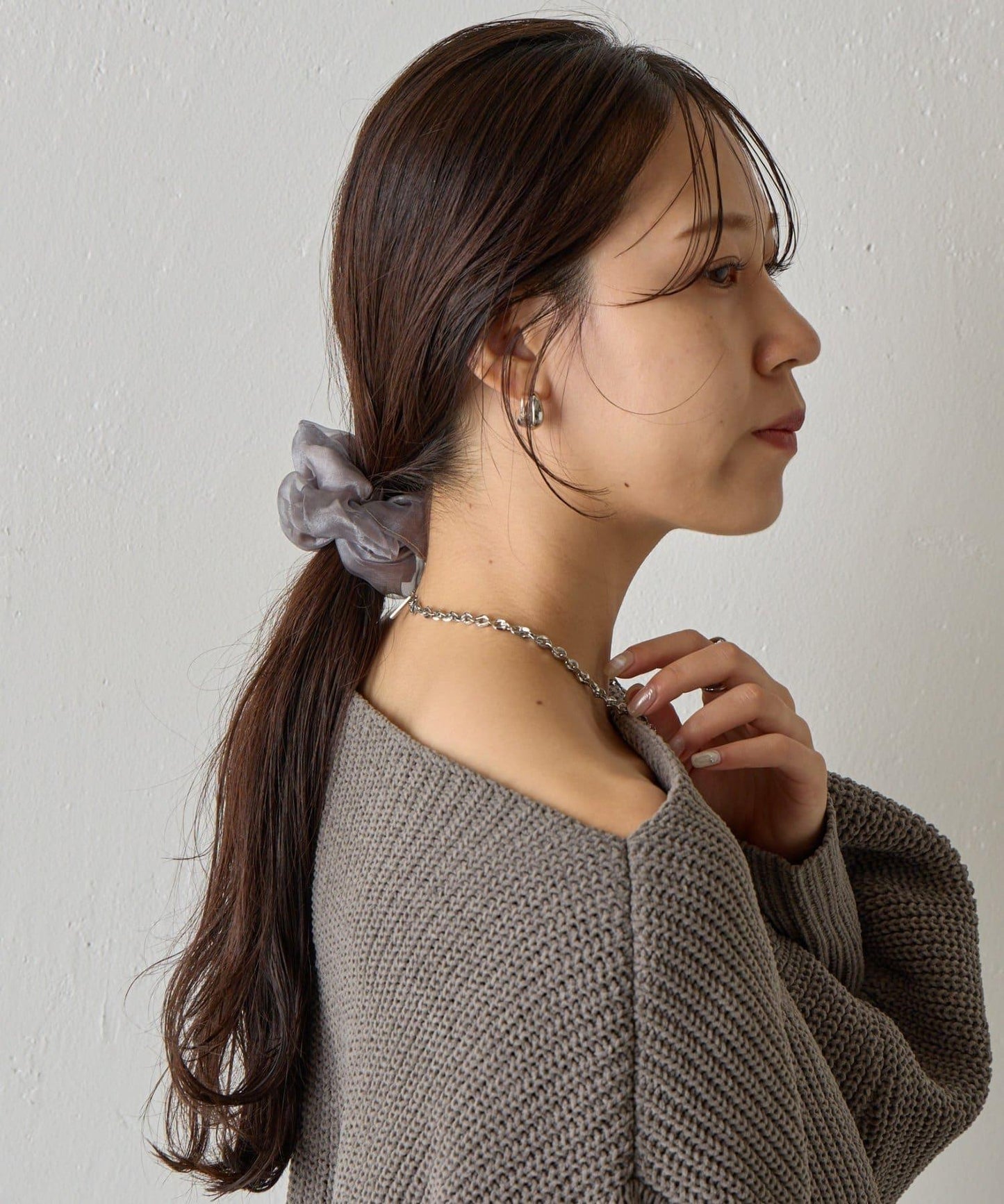 緞面拼接網紗層疊髮圈