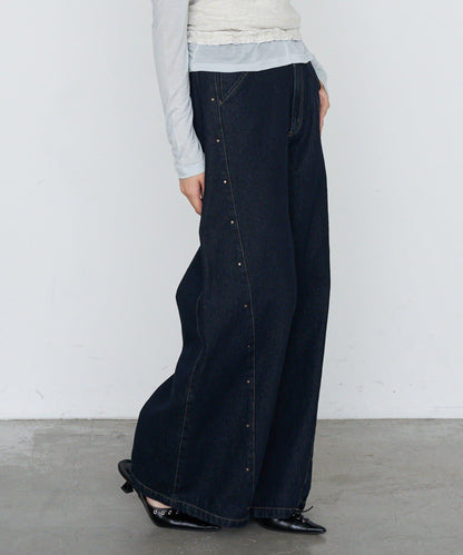 鉚釘裝飾寬鬆牛仔褲