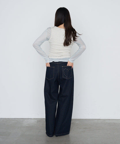 鉚釘裝飾寬鬆牛仔褲
