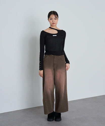 鉚釘裝飾寬鬆牛仔褲