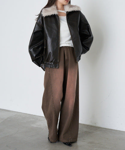 鉚釘裝飾寬鬆牛仔褲