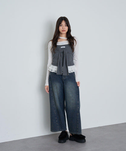 鉚釘裝飾寬鬆牛仔褲