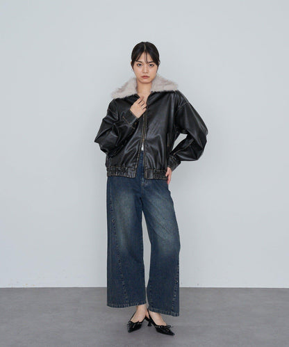 鉚釘裝飾寬鬆牛仔褲