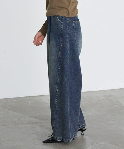 鉚釘裝飾寬鬆牛仔褲