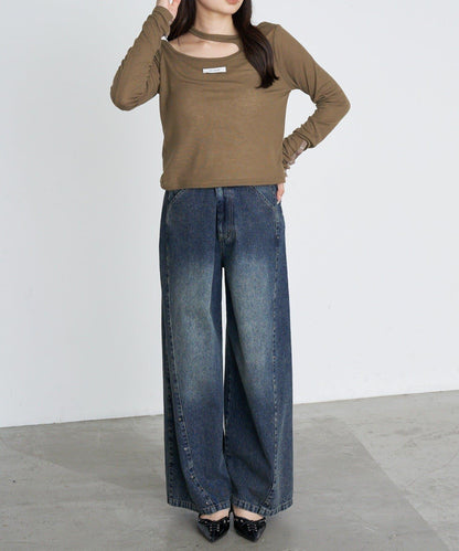 鉚釘裝飾寬鬆牛仔褲