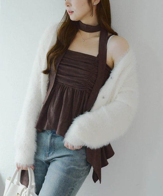 附項鍊頸圈設計顯身材【RMAF】不對稱下襬吊帶長款上衣