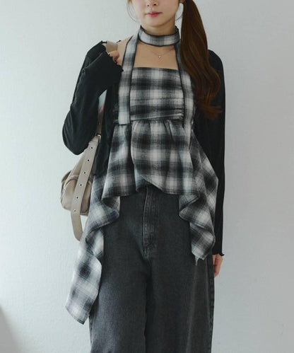 附項鍊頸圈設計顯身材【RMAF】不對稱下襬吊帶長款上衣