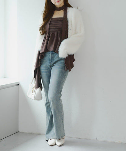 附項鍊頸圈設計顯身材【RMAF】不對稱下襬吊帶長款上衣