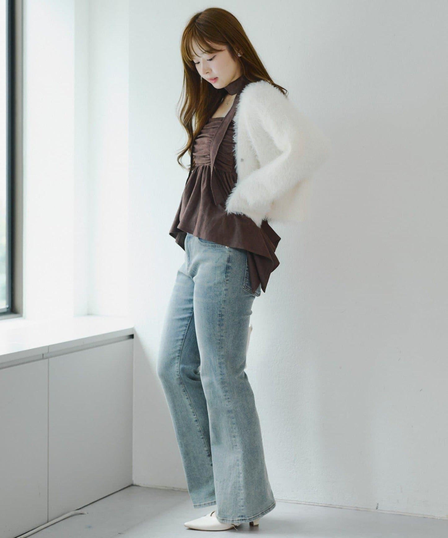 附項鍊頸圈設計顯身材【RMAF】不對稱下襬吊帶長款上衣