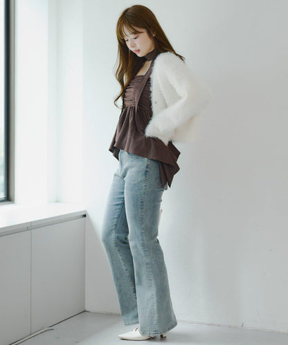 附項鍊頸圈設計顯身材【RMAF】不對稱下襬吊帶長款上衣