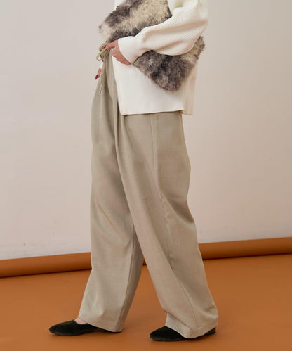 【收腰顯瘦！】附帶繫帶腰帶褶皺寬鬆休閒長褲