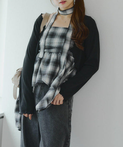 附項鍊頸圈設計顯身材【RMAF】不對稱下襬吊帶長款上衣