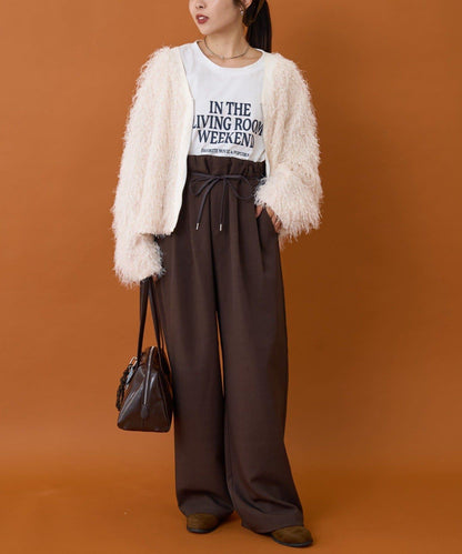 【收腰顯瘦！】附帶繫帶腰帶褶皺寬鬆休閒長褲