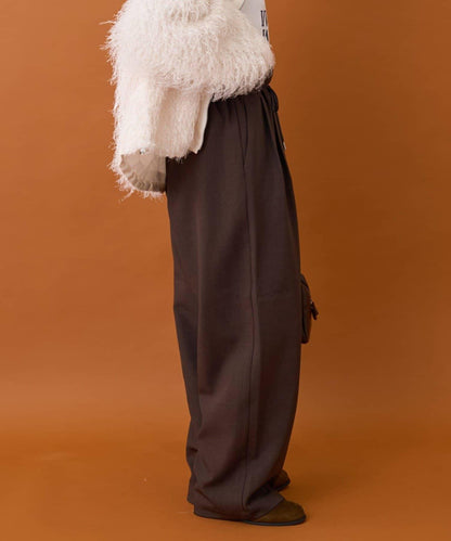 【收腰顯瘦！】附帶繫帶腰帶褶皺寬鬆休閒長褲