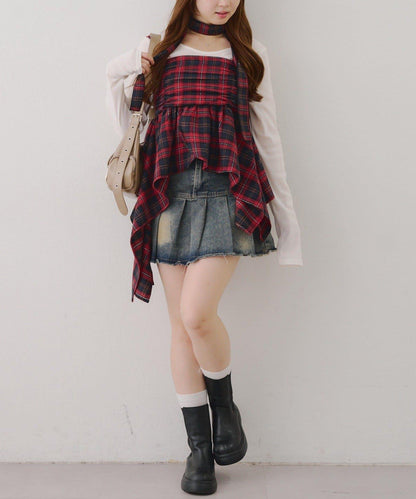 附項鍊頸圈設計顯身材【RMAF】不對稱下襬吊帶長款上衣