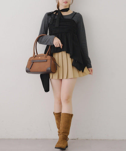 附項鍊頸圈設計顯身材【RMAF】不對稱下襬吊帶長款上衣