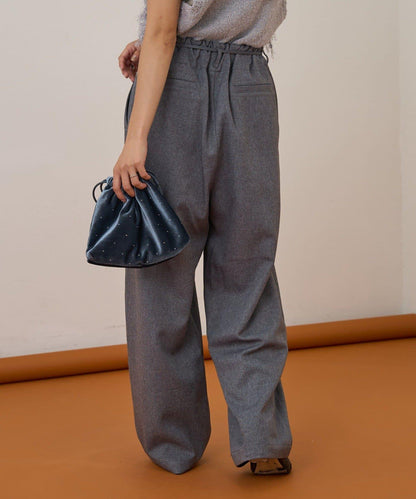 【收腰顯瘦！】附帶繫帶腰帶褶皺寬鬆休閒長褲