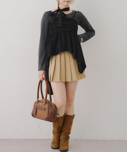 附項鍊頸圈設計顯身材【RMAF】不對稱下襬吊帶長款上衣