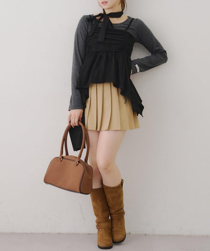 附項鍊頸圈設計顯身材【RMAF】不對稱下襬吊帶長款上衣