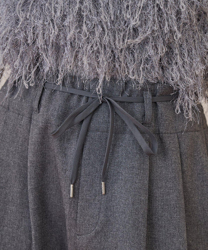 【收腰顯瘦！】附帶繫帶腰帶褶皺寬鬆休閒長褲