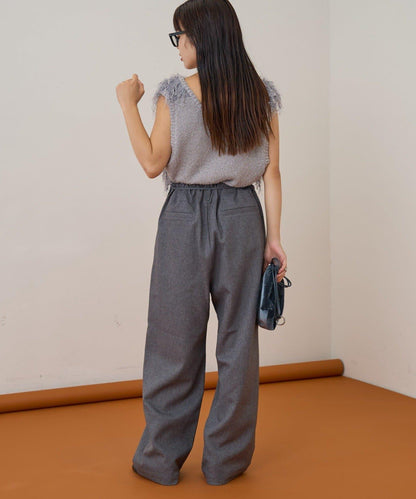 【收腰顯瘦！】附帶繫帶腰帶褶皺寬鬆休閒長褲