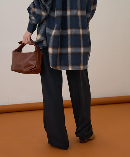 【收腰顯瘦！】附帶繫帶腰帶褶皺寬鬆休閒長褲