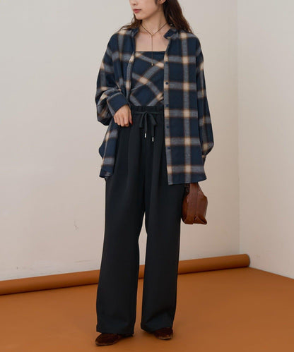 【收腰顯瘦！】附帶繫帶腰帶褶皺寬鬆休閒長褲