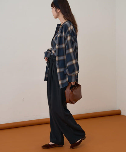 【收腰顯瘦！】附帶繫帶腰帶褶皺寬鬆休閒長褲