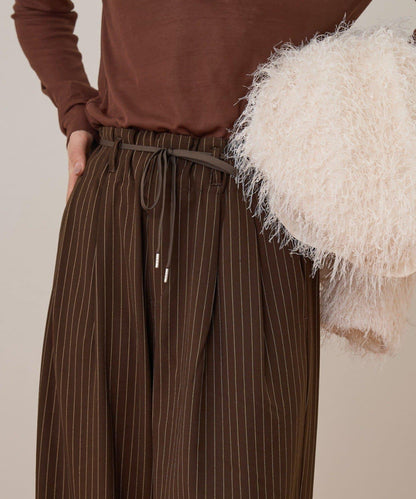 【收腰顯瘦！】附帶繫帶腰帶褶皺寬鬆休閒長褲