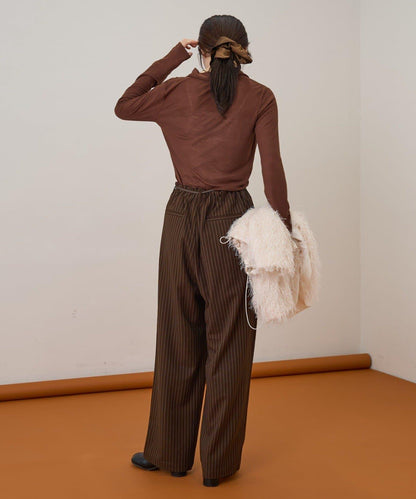 【收腰顯瘦！】附帶繫帶腰帶褶皺寬鬆休閒長褲