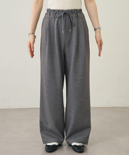 【收腰顯瘦！】附帶繫帶腰帶褶皺寬鬆休閒長褲