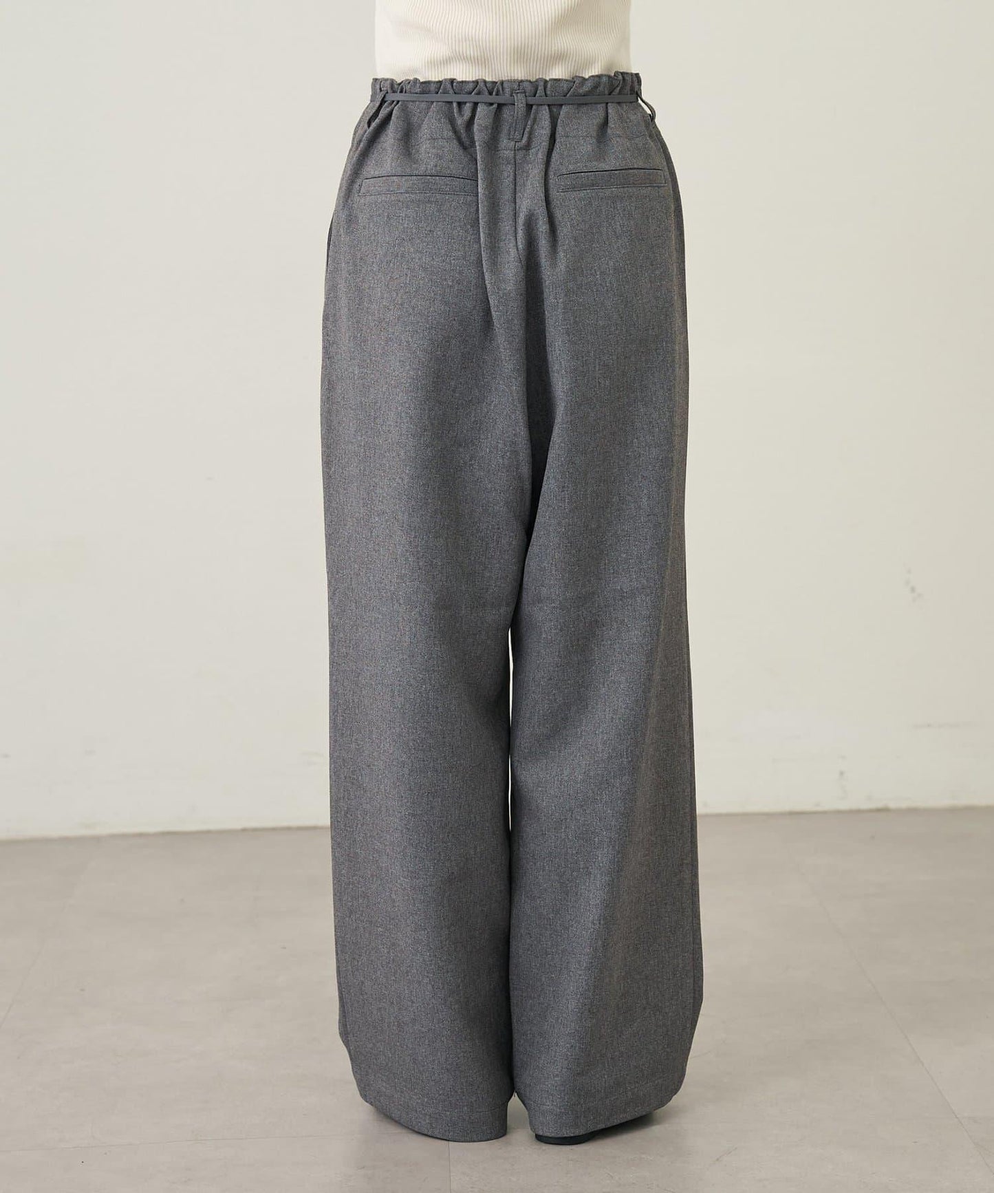 【收腰顯瘦！】附帶繫帶腰帶褶皺寬鬆休閒長褲