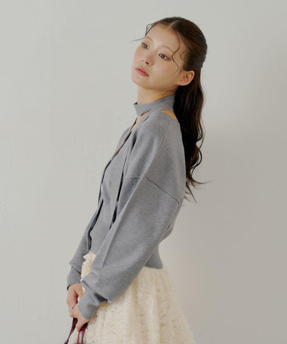 【Chico】帶領帶V領修身針織衫