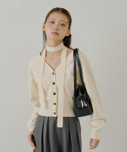 【Chico】帶領帶V領修身針織衫