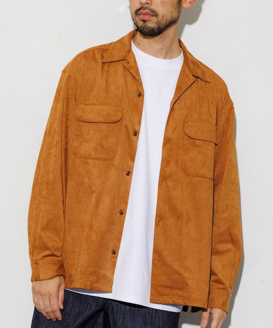 麂皮絨開領長袖襯衫夾克