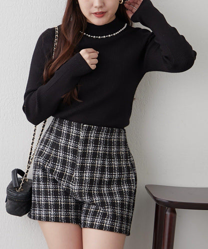 【RMAF】珍珠裝飾小高領羅紋針織衫