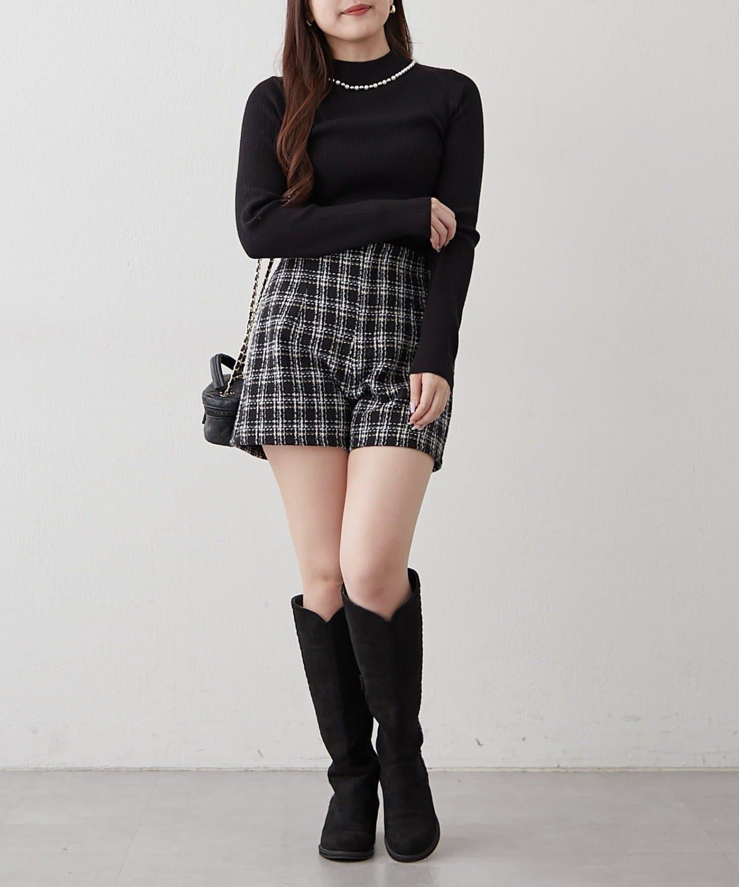 【RMAF】珍珠裝飾小高領羅紋針織衫