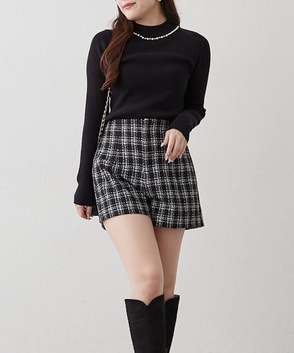 【RMAF】珍珠裝飾小高領羅紋針織衫