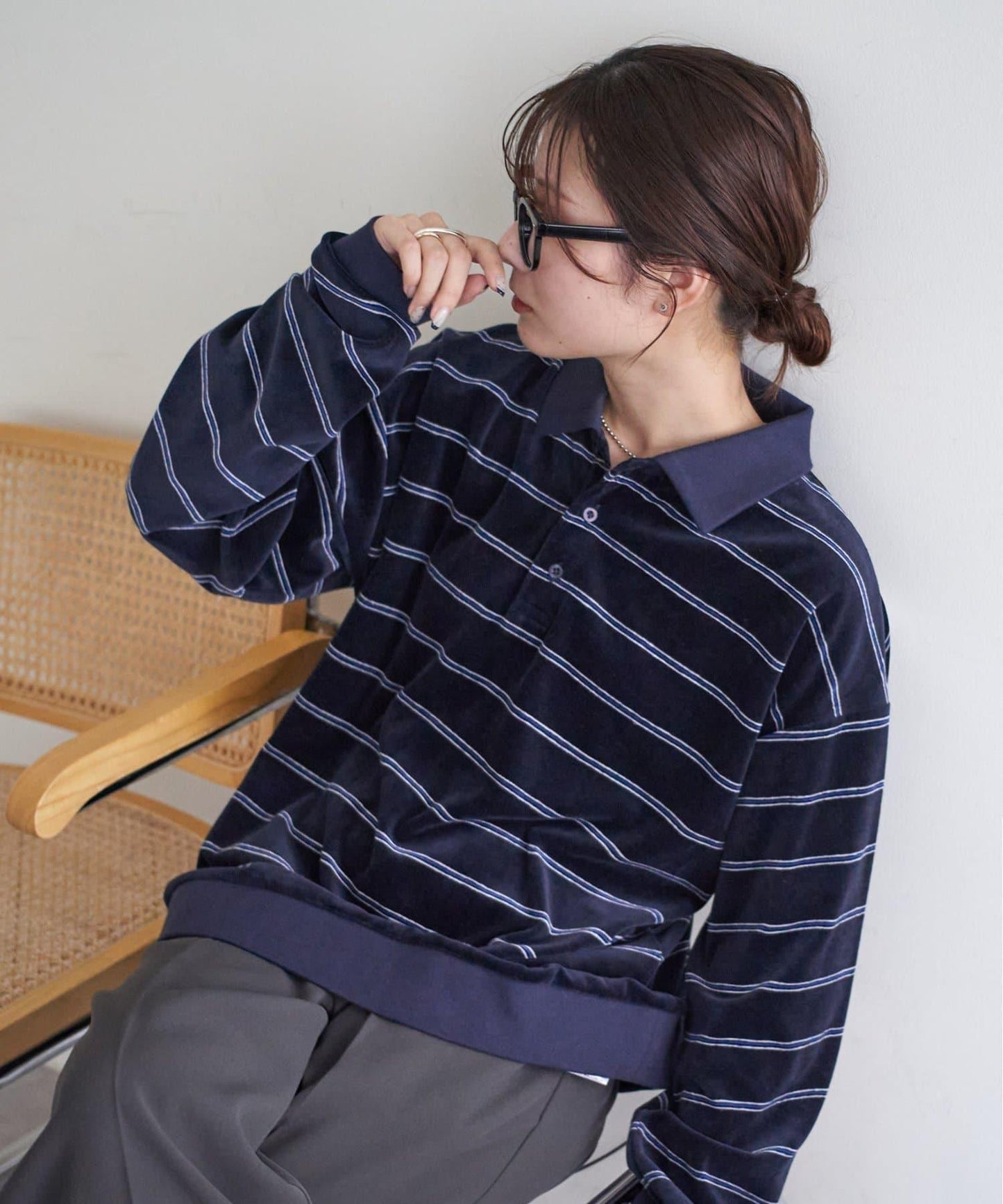 【Discoat】【男女同款】天鵝絨條紋POLO衫