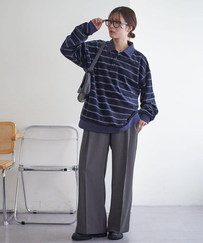 【Discoat】【男女同款】天鵝絨條紋POLO衫